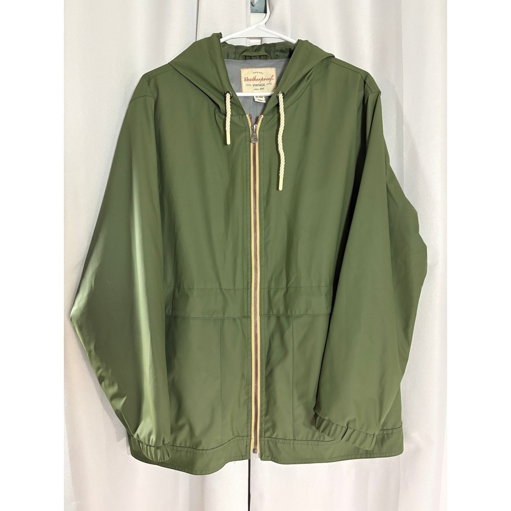 Weatherproof Vintage Mens Olive Green Hooded Rain Jacket XL Full Zip MC0038